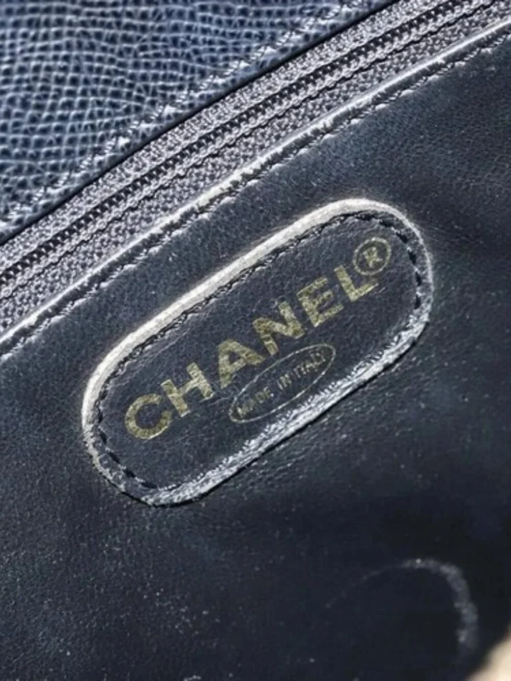 CHANEL Tote Bag Grained Calf Skin Black Gold CC Auth 178022